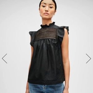 7 for all mankind LATTICE DETAIL TOP IN JET BLACK, Small, NWOT